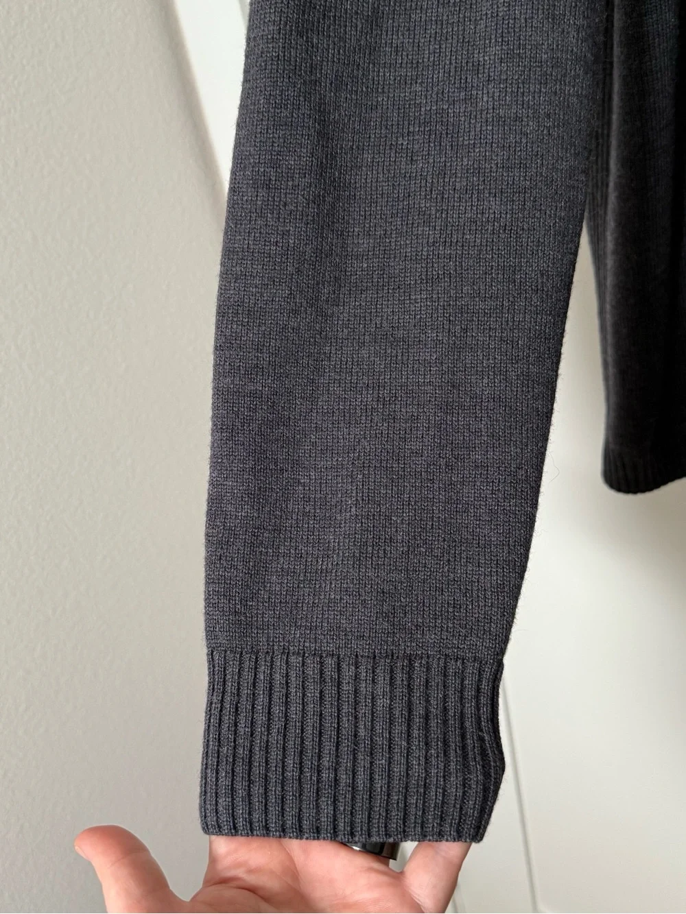 Faconnable Sweater Mens Sz XL Charcoal 1/4 Zip Mock Neck 100% Merino Wool Preppy